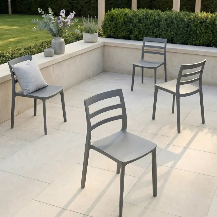 Set 4 sedie da giardino esterno bar dehors impilabili polipropilene grigio Nature