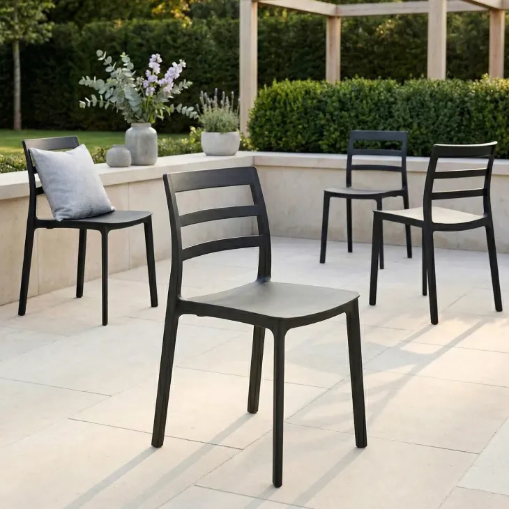 Set 4 sedie da giardino esterno bar dehors impilabili polipropilene nero Nature