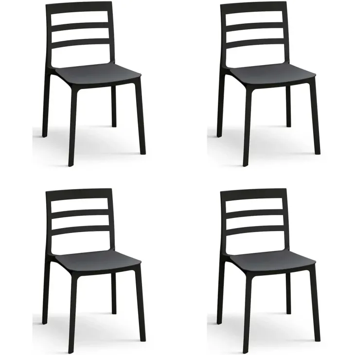 Set 4 sedie da giardino esterno bar dehors impilabili polipropilene nero Nature