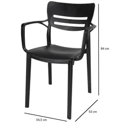 Set 4 sedie da giardino impilabile in polipropilene con braccioli nera Gemma