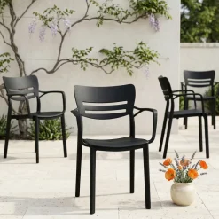 Set 4 sedie da giardino impilabile in polipropilene con braccioli nera Gemma