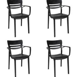 Set 4 sedie da giardino impilabile in polipropilene con braccioli nera Gemma