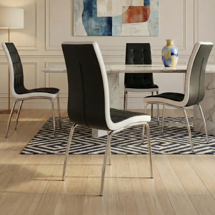 Set 4 sedie da pranzo design in ecopelle nero bianco Clara