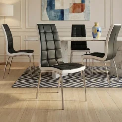Set 4 sedie da pranzo design in ecopelle nero bianco Clara