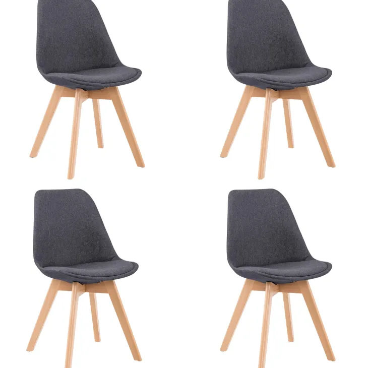 Set 4 sedie imbottite in tessuto con gambe in legno antracite rovere Colette