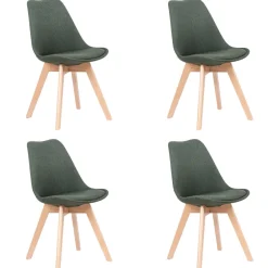 Set 4 sedie imbottite in tessuto con gambe in legno verde rovere Colette