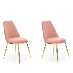 Set 2 sedie imbottite in velluto rosa struttura cromato oro Dragan