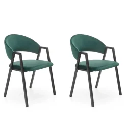 Set 2 sedie imbottite in velluto verde scuro Leandro