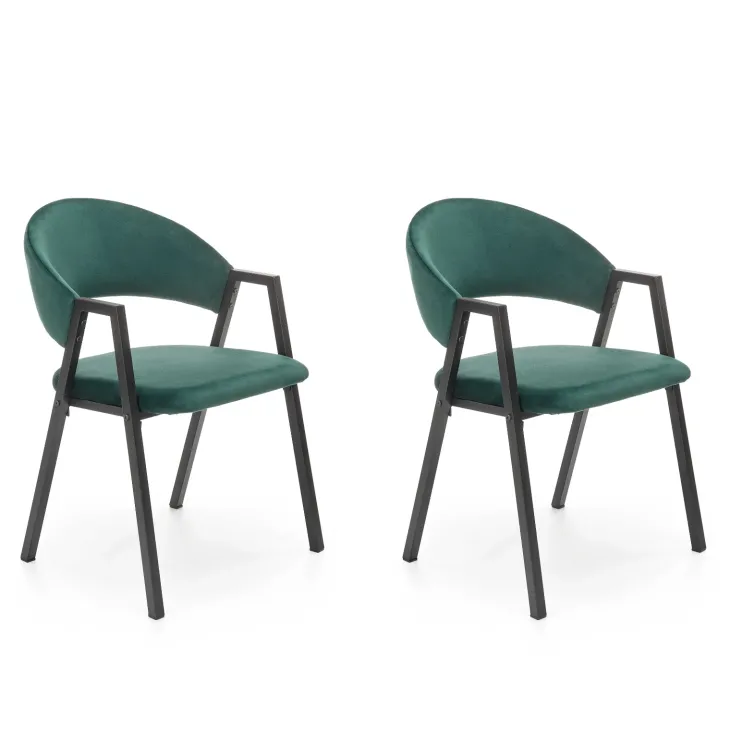 Set 2 sedie imbottite in velluto verde scuro Leandro