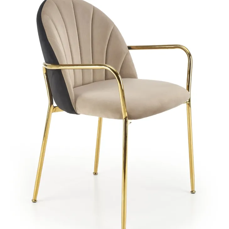 Set 2 sedie imbottite in velluto con braccioli nero beige Arianna