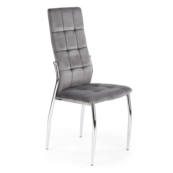 Set 4 sedie moderne imbottite in velluto grigio acciaio cromato Reina
