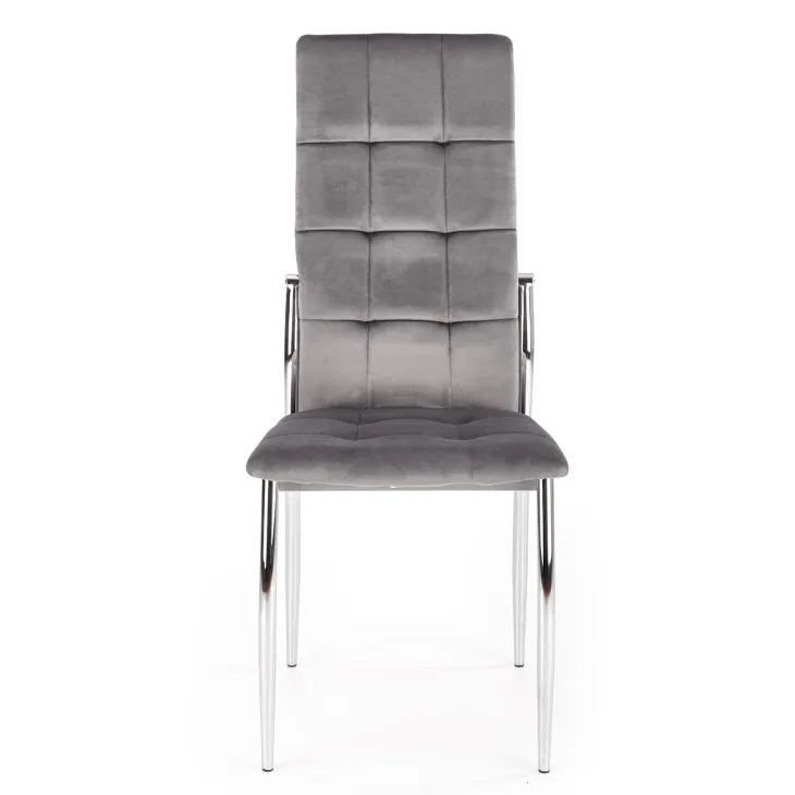 Set 4 sedie moderne imbottite in velluto grigio acciaio cromato Reina