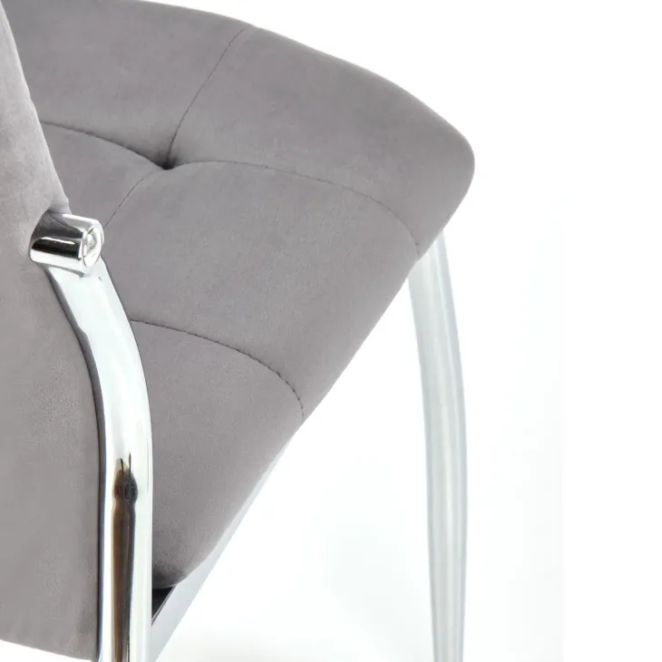 Set 4 sedie moderne imbottite in velluto grigio acciaio cromato Reina