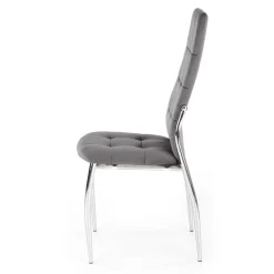 Set 4 sedie moderne imbottite in velluto grigio acciaio cromato Reina