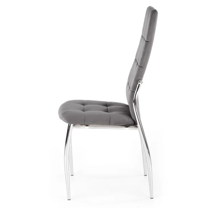 Set 4 sedie moderne imbottite in velluto grigio acciaio cromato Reina