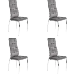 Set 4 sedie moderne imbottite in velluto grigio acciaio cromato Reina