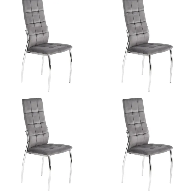 Set 4 sedie moderne imbottite in velluto grigio acciaio cromato Reina