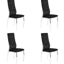 Set 4 sedie moderne imbottite in velluto nero acciaio cromato Reina