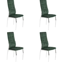 Set 4 sedie moderne imbottite in velluto verde acciaio cromato Reina