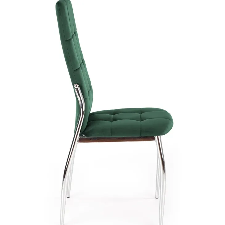 Set 4 sedie moderne imbottite in velluto verde acciaio cromato Reina