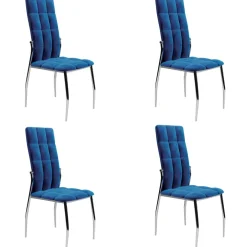 Set 4 sedie moderne imbottite in velluto blu acciaio cromato Reina