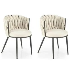 Set 2 sedie poltroncine sala da pranzo imbottite in tessuto beige Monie