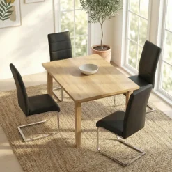 Set 4 sedie sala da pranzo a slitta in ecopelle e gambe in metallo nero Pamela