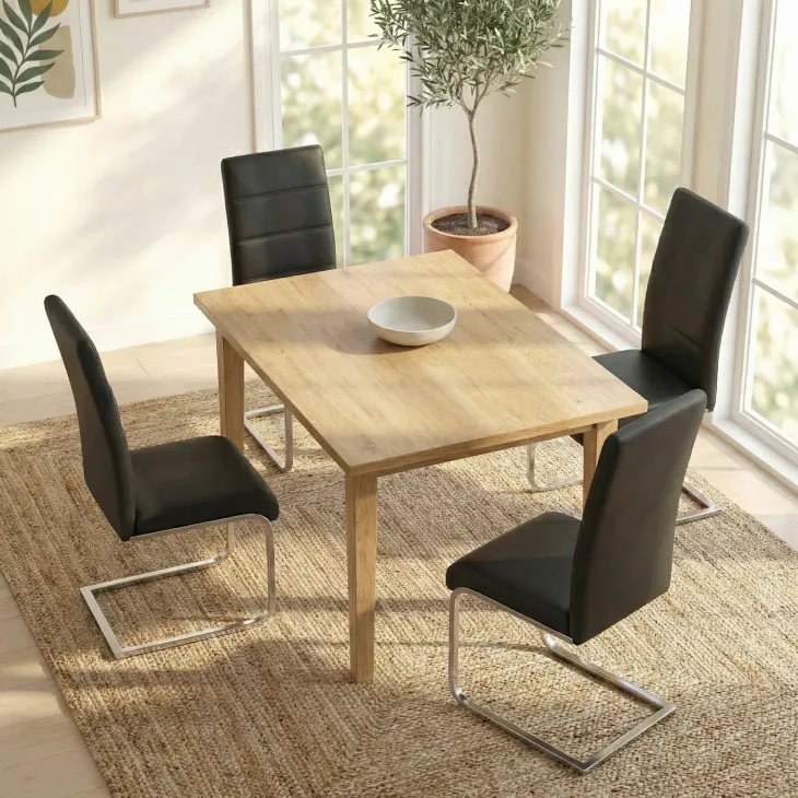 Set 4 sedie sala da pranzo a slitta in ecopelle e gambe in metallo nero Pamela
