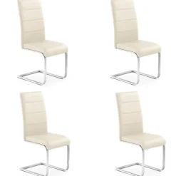 Set 4 sedie sala da pranzo a slitta in ecopelle e gambe in metallo beige Pamela