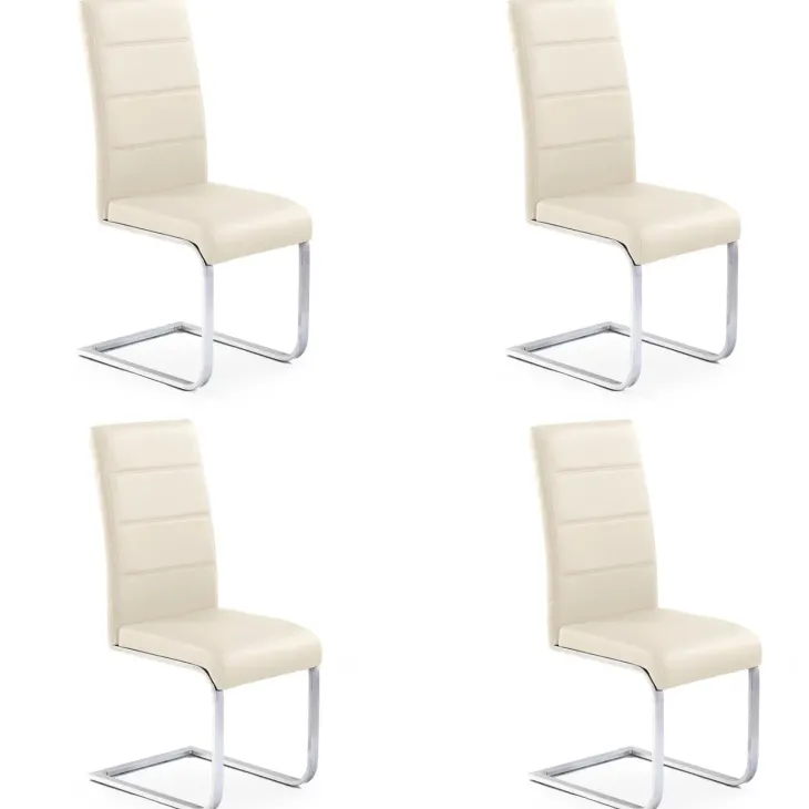Set 4 sedie sala da pranzo a slitta in ecopelle e gambe in metallo beige Pamela
