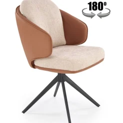 Set 2 sedie sala da pranzo girevole in tessuto ed ecopelle beige marrone Gina