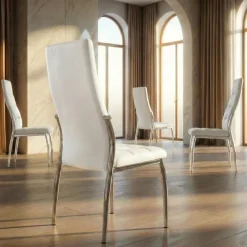 Set 4 sedie sala da pranzo imbottite in ecopelle bianco e struttura acciaio Sveva Gihome®