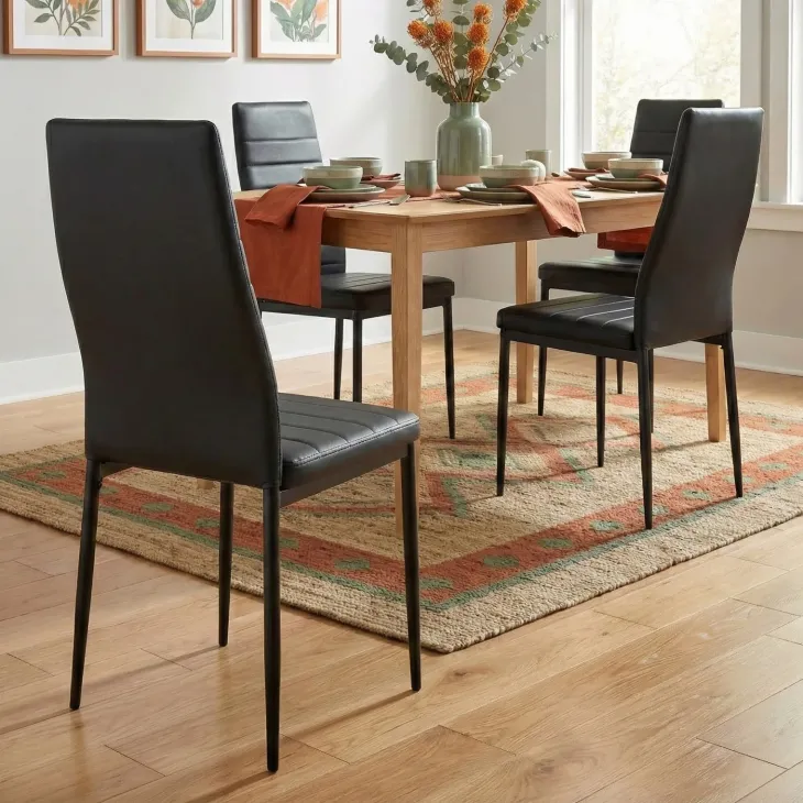 Set 4 sedie sala da pranzo imbottite in ecopelle nero Vittoria