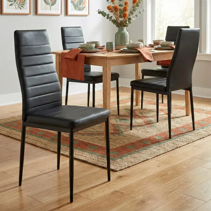Set 4 sedie sala da pranzo imbottite in ecopelle nero Vittoria