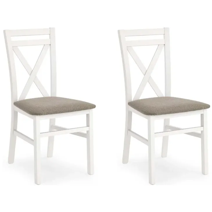 Set 2 sedie sala da pranzo imbottite in tessuto stile shabby bianco beige Janet