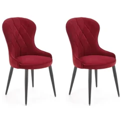 Set 2 sedie sala da pranzo imbottite in velluto rosso bordeaux Vera