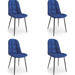 Set 4 sedie sala da pranzo imbottite in velluto blu Amos