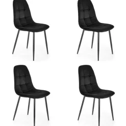 Set 4 sedie sala da pranzo imbottite in velluto nero Amos