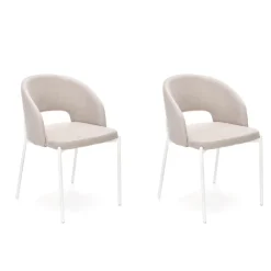 Set 2 sedie sala da pranzo imbottite in tessuto beige Turbo