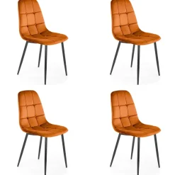 Set 4 sedie sala da pranzo imbottite in velluto arancio terracotta Amos