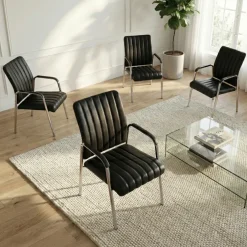 Set 4 sedie sala da pranzo imbottite con braccioli in ecopelle nero Bert