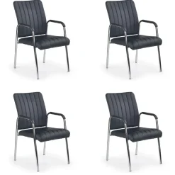 Set 4 sedie sala da pranzo imbottite con braccioli in ecopelle nero Bert