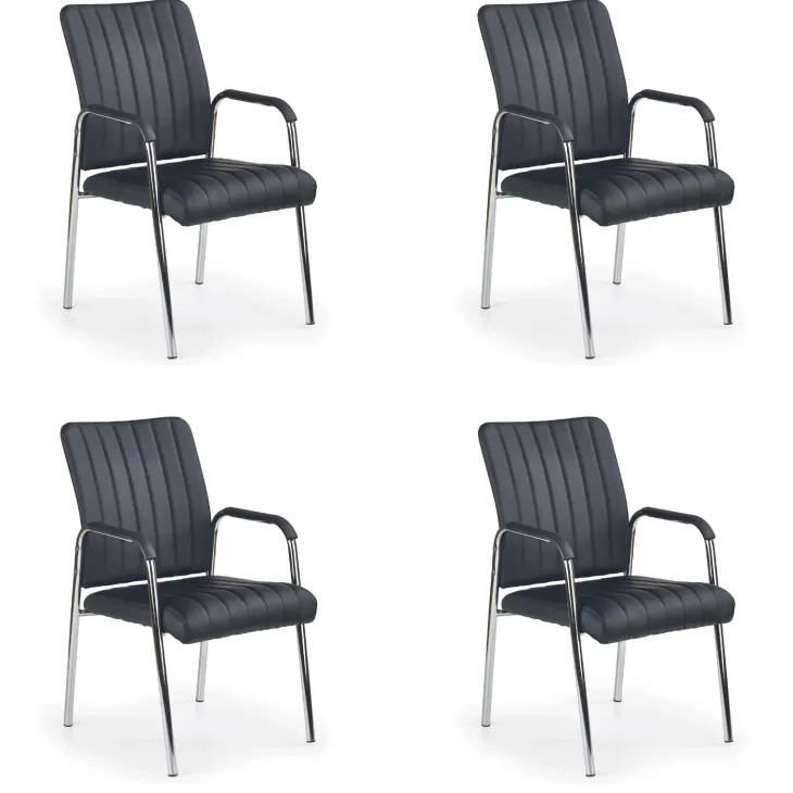 Set 4 sedie sala da pranzo imbottite con braccioli in ecopelle nero Bert