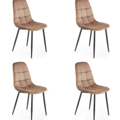 Set 4 sedie sala da pranzo imbottite in velluto beige Amos