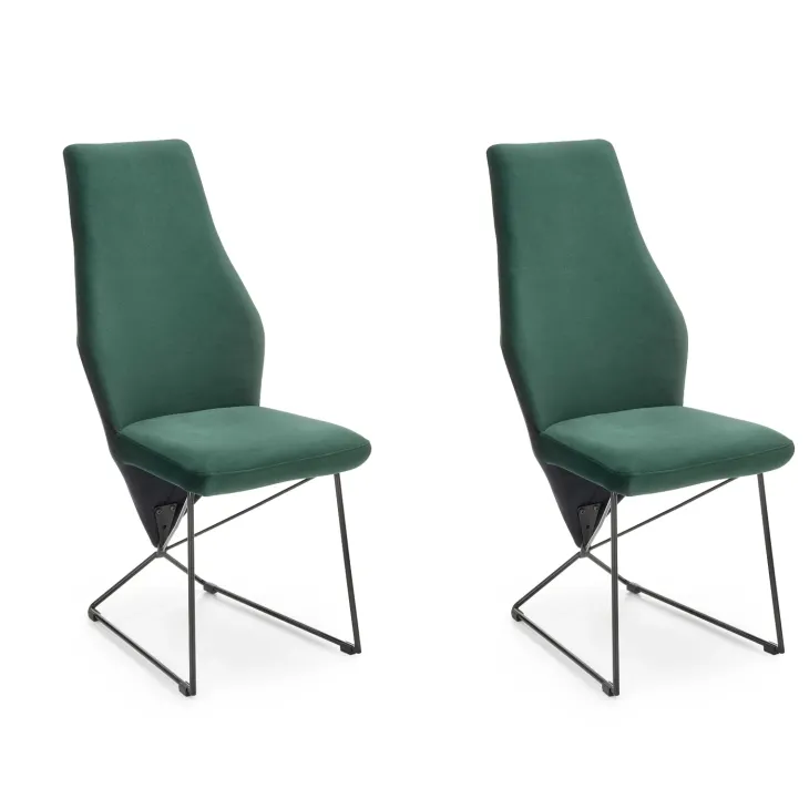 Set 2 sedie sala da pranzo imbottite in velluto verde scuro nero Malabo