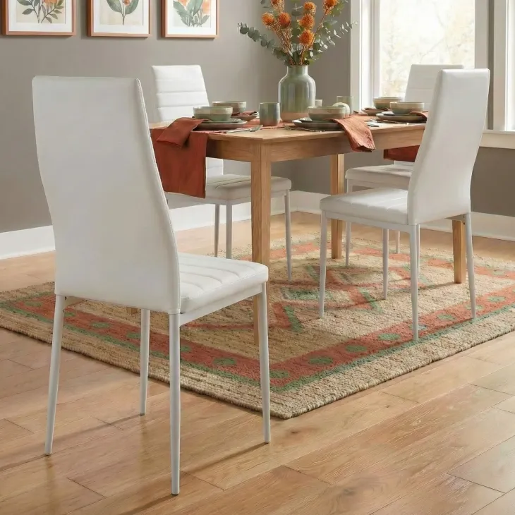 Set 4 sedie sala da pranzo imbottite in ecopelle bianco Vittoria