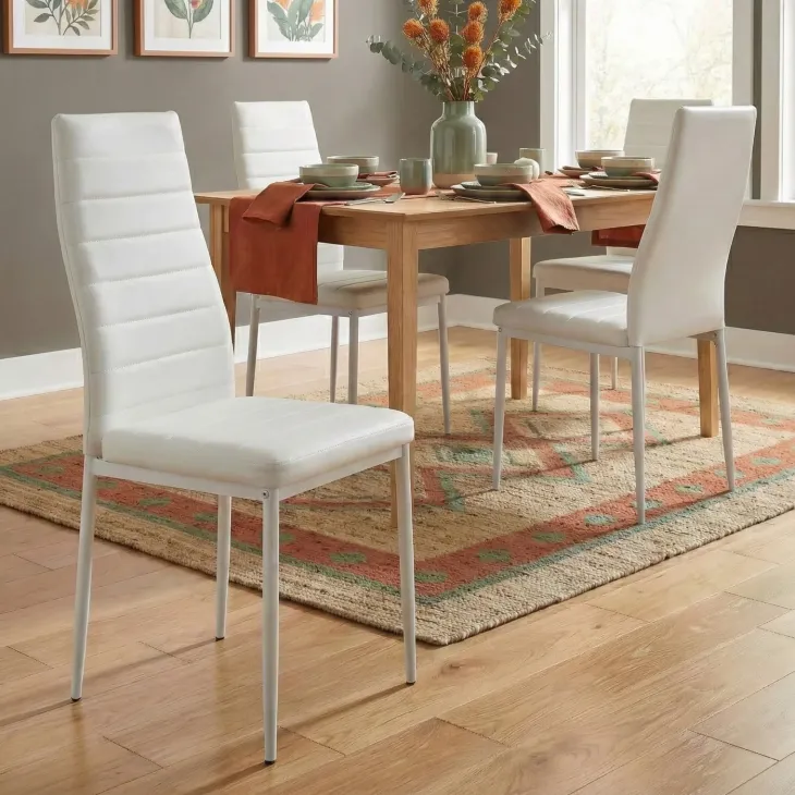Set 4 sedie sala da pranzo imbottite in ecopelle bianco Vittoria