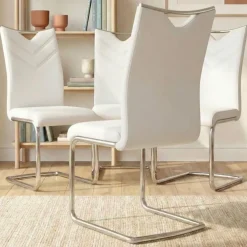 Set 4 sedie sala da pranzo imbottite in ecopelle bianco con gambe in metallo Soraya