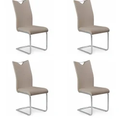 Set 4 sedie sala da pranzo imbottite in ecopelle beige con gambe in metallo Soraya