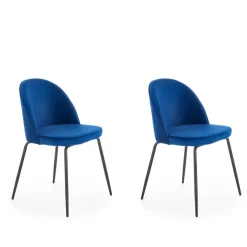 Set 2 sedie sala da pranzo imbottite in velluto blu Amy